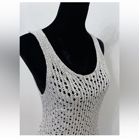 Eileen Fisher womens crochet open knit sequin sleeveless sweater XS gray cotton - Picture 8 of 9